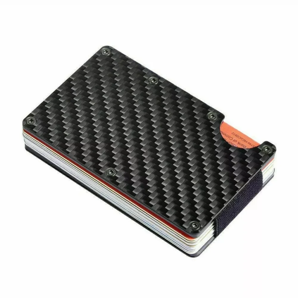 Mens RFID Blocking Carbon Fiber Slim Money Clip Wallet ID Credit Card Holder